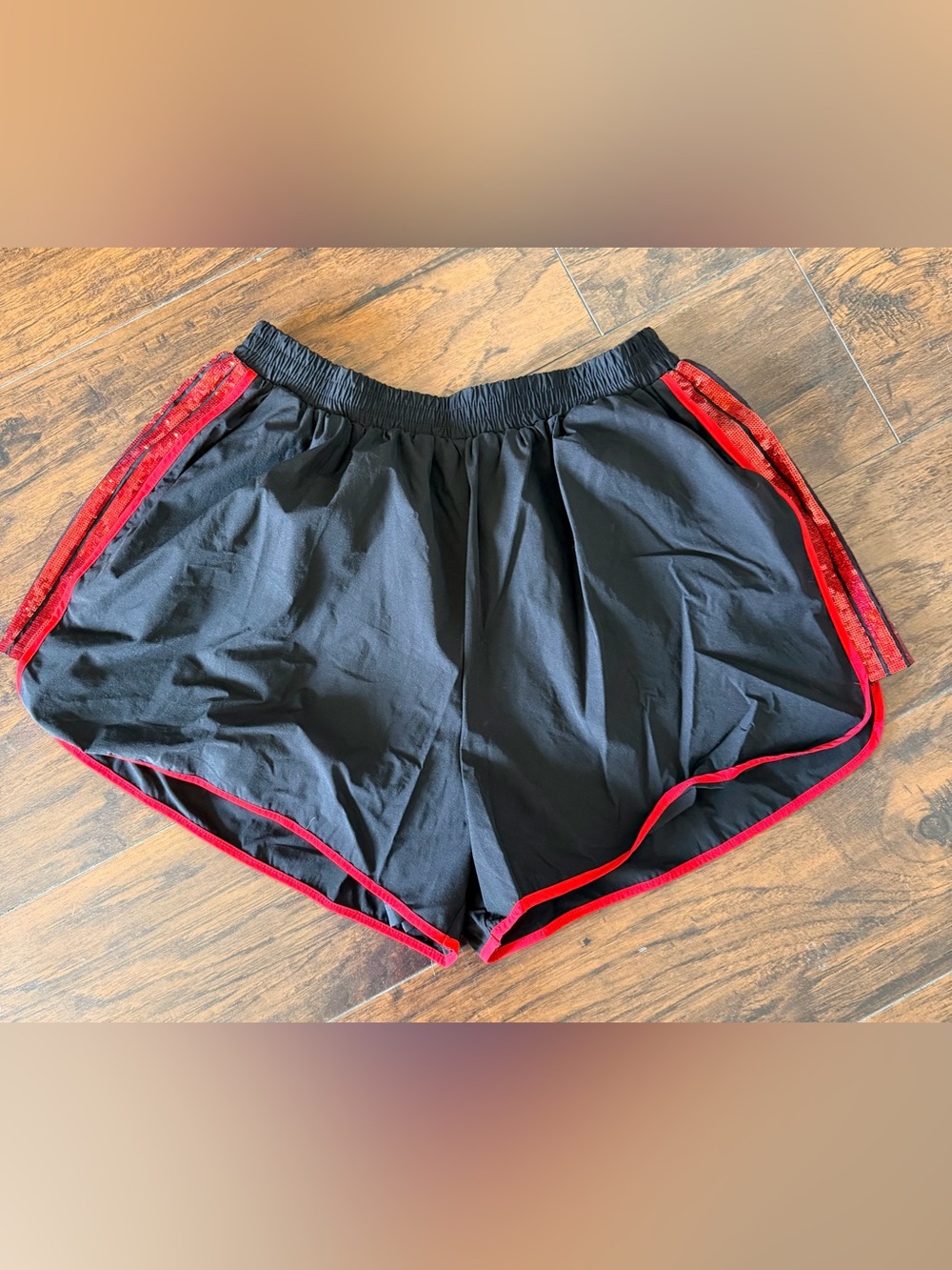 QUEEN OF SPARKLES Black Athletic Shorts with Red Trim